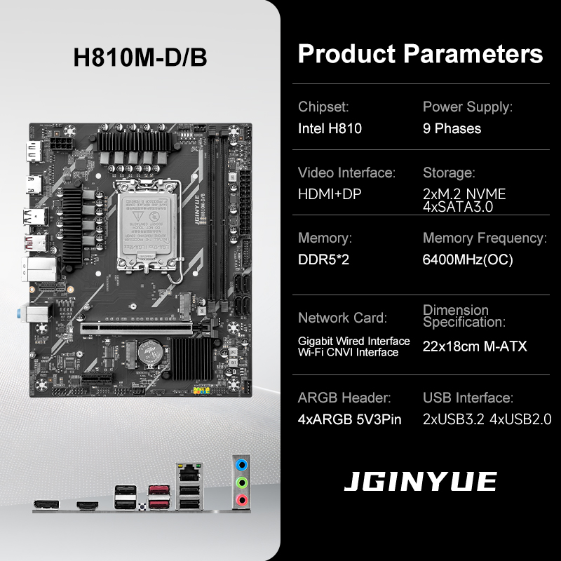 JGINYUE H810M-D/B M-ATX Gaming - Lga1851 Gaming Motherboard recension och pris